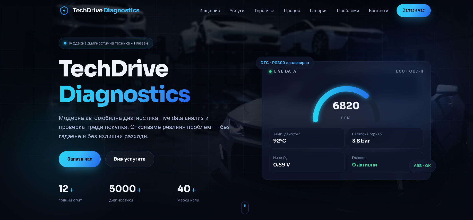 Сайтът на TechDrive Diagnostics — автомобилна диагностика